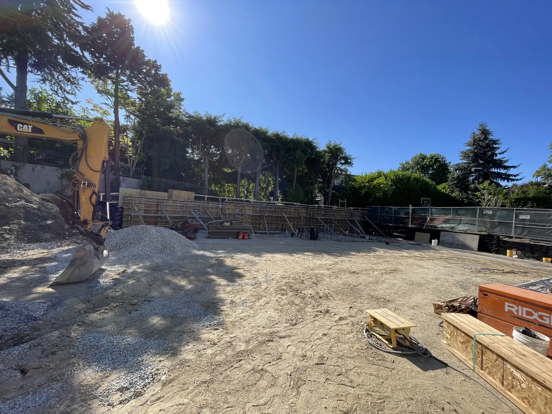 Wide view of site leveling on a building lot