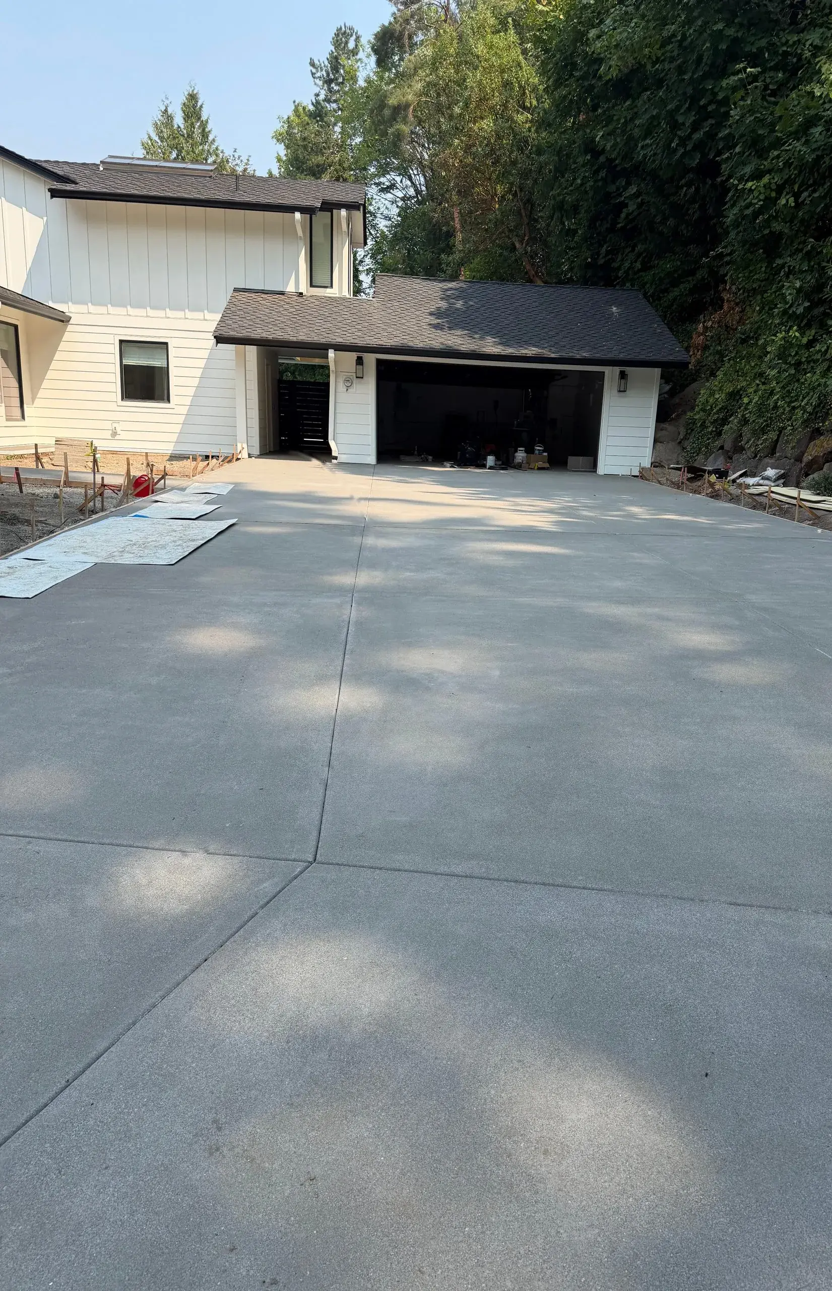 Modern concrete driveway with saw-cut joints